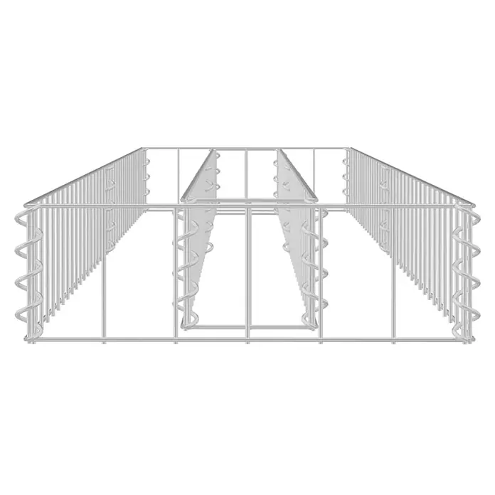 Furnicato Gabionen-Hochbeet - 30 x 180 x 10 cm - Hellgraues Metall-Ausstellungsregal mit vertikalen Stäben, horizontalen Rahmen und spiralförmigen Trennern.
