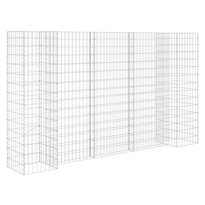 Furnicato Gabionen-Hochbeet - 40 x 260 x 150 cm - Leere Gabionenwand aus silbernem Drahtgeflecht, bereit zum Befüllen.