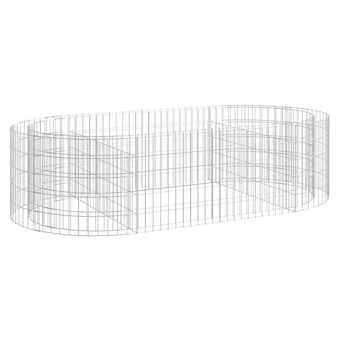 Furnicato Gabionen-Hochbeet - 100 x 200 x 50 cm, Metall, Fassungsvermögen Erde: 1.000 g - Graues Drahtgeflechtgestell für eine längliche ovale Struktur.