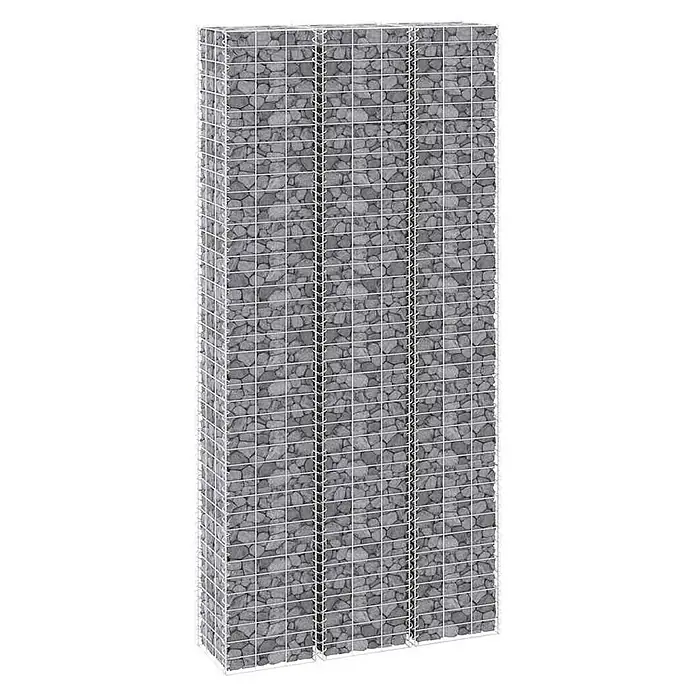 Furnicato Gabionen-Hochbeet - 30 x 30 x 150 cm, Metall, Fassungsvermögen Erde: 135 g - Hohes Gabionenelement mit weißem Metallgitter und grauen Steinen, ideal für Garten- und Landschaftsgestaltung.