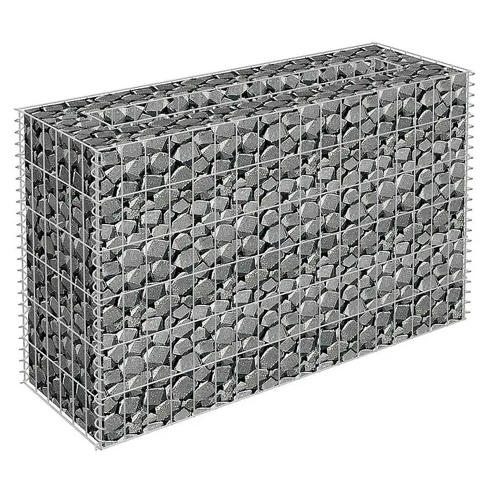 Furnicato Gabionen-Hochbeet - 30 x 90 x 60 cm - Rechteckiger Gabionenkorb gefüllt mit grauen Steinen.