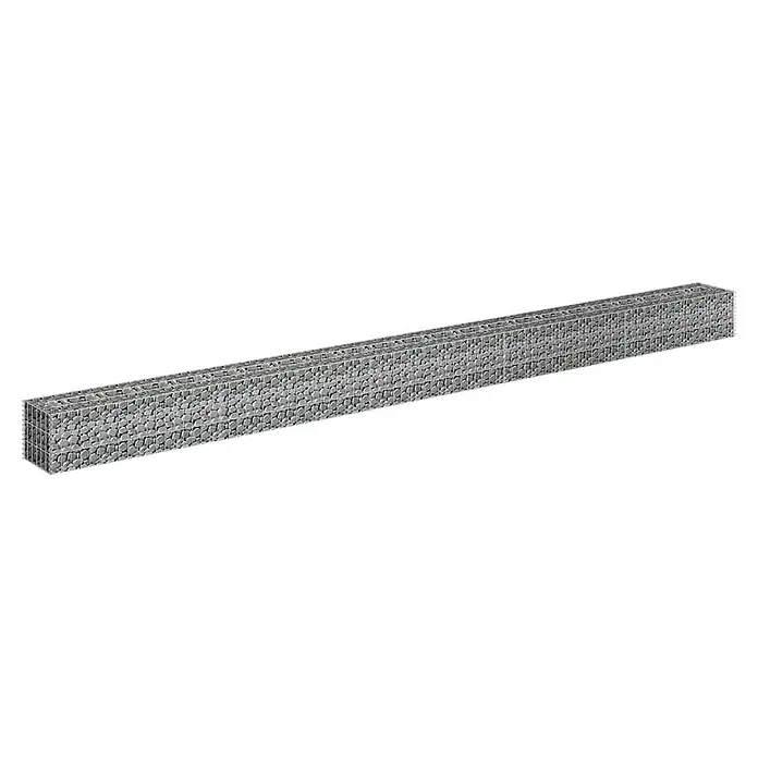 Furnicato Gabionen-Hochbeet - 30 x 450 x 30 cm - Langes, rechteckiges Gabionenelement, gefüllt mit grauen Steinen in einem Metallgeflecht, geeignet für Landschaftsgestaltung.