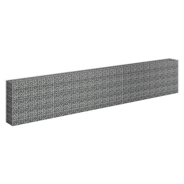 Furnicato Gabionen-Hochbeet - 30 x 450 x 90 cm - Rechteckige Gabionenwand aus Metallgitter, gefüllt mit grauen Steinen.