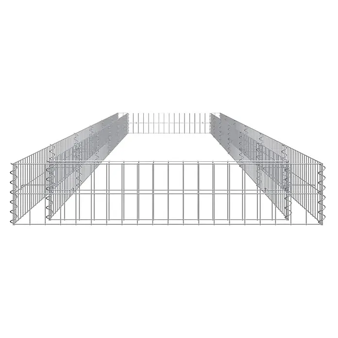 Furnicato Gabionen-Hochbeet - 600 x 100 x 20 cm - Modulare Gabionenkörbe aus silbernem Drahtgeflecht, leer, mit sichtbaren Spiralverbindern, bereit zur Befüllung.