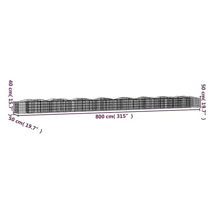 Furnicato Gabionen-Hochbeet - 80 x 50 x 50 cm, Metall, Fassungsvermögen Erde: 2.000 g - Schwarzes Netz-Tunnelgewächshaus, 800x50x40/50 cm.