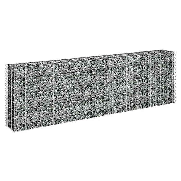 Furnicato Gabionen-Hochbeet - 30 x 270 x 90 cm - Rechteckiges Gabionenelement aus Drahtgitter, gefüllt mit grauen Steinen, ideal für Gartenmauern.