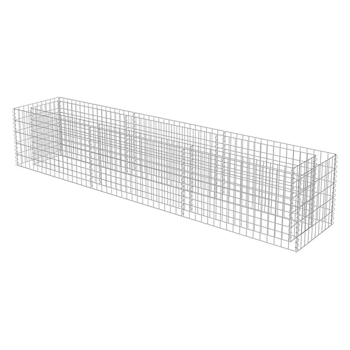 Furnicato Gabionen-Hochbeet - 250 x 50 x 50 cm - Länglicher, rechteckiger Gabionenkorb aus grauem Drahtgeflecht mit inneren Trennwänden.