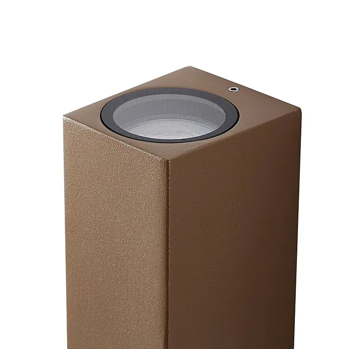Lucande Außenwandleuchte Xava - braun / rost, IP65 - Quadratische bronzebraune Außenleuchte mit integrierter LED oben.