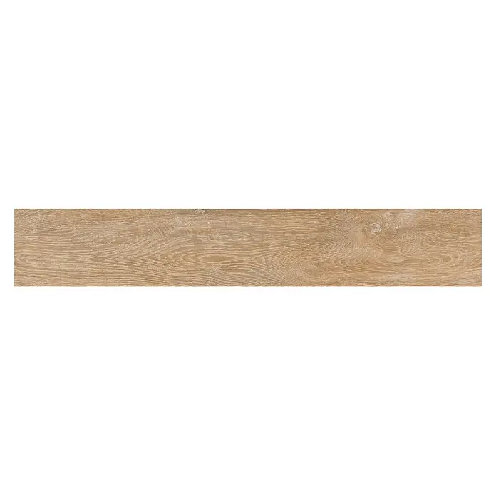 Pavimento porcelánico Miami - 15 x 90 cm, Roble, Mate - Tabla de madera marrón claro con veta natural.