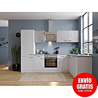 Respekta Cocina esquinera (An x Pr: 280 x 172 cm, Blanco, Gris, Con electrodomésticos)