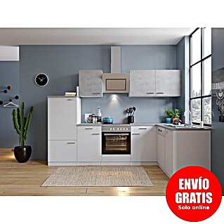 Respekta Cocina esquinera (An x Pr x Al: 280 x 172 x 200 cm, Blanco, Gris, Con electrodomésticos)