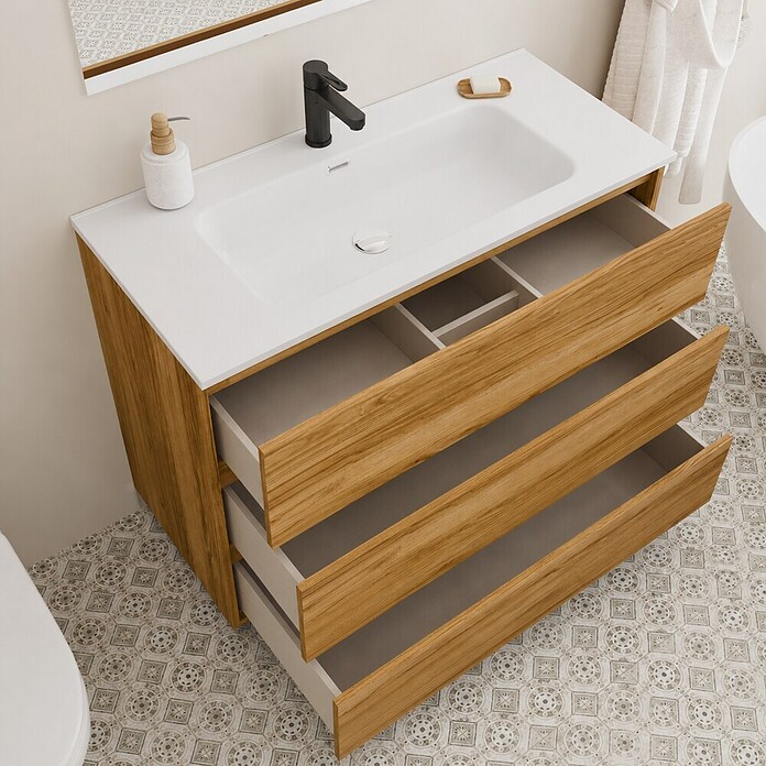 Conjunto de mueble de baño Inter (Ancho: 80 cm, Roble, 3 pzs.) | BAUHAUS