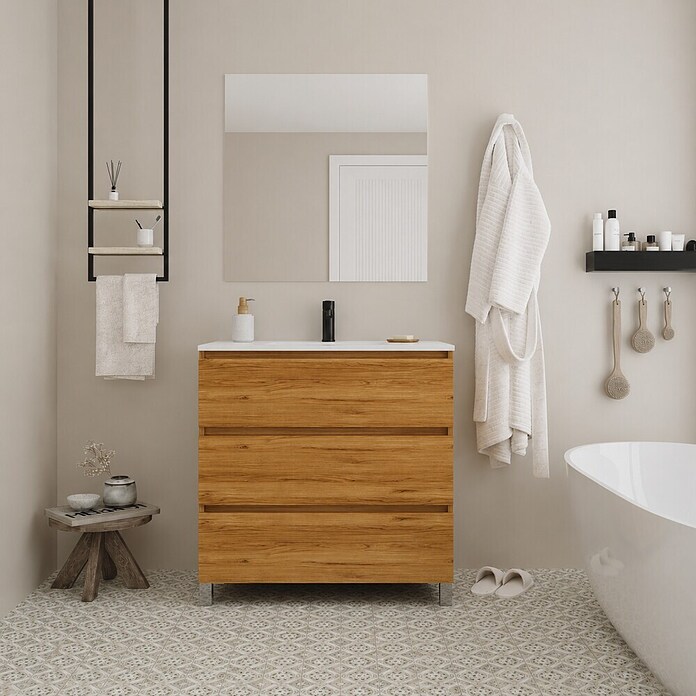 Conjunto de mueble de baño Inter (Ancho: 80 cm, Roble, 3 pzs.) | BAUHAUS