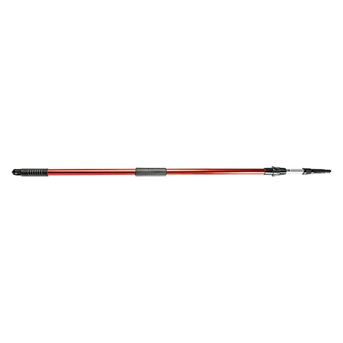 Teleskopstange - Aluminium, Länge Stiel: 1,35 m - 2,4 m - Eine rote Teleskopstange mit schwarzem Griff und Adapter. Ideal für Reinigungsarbeiten in schwer zugänglichen Bereichen.