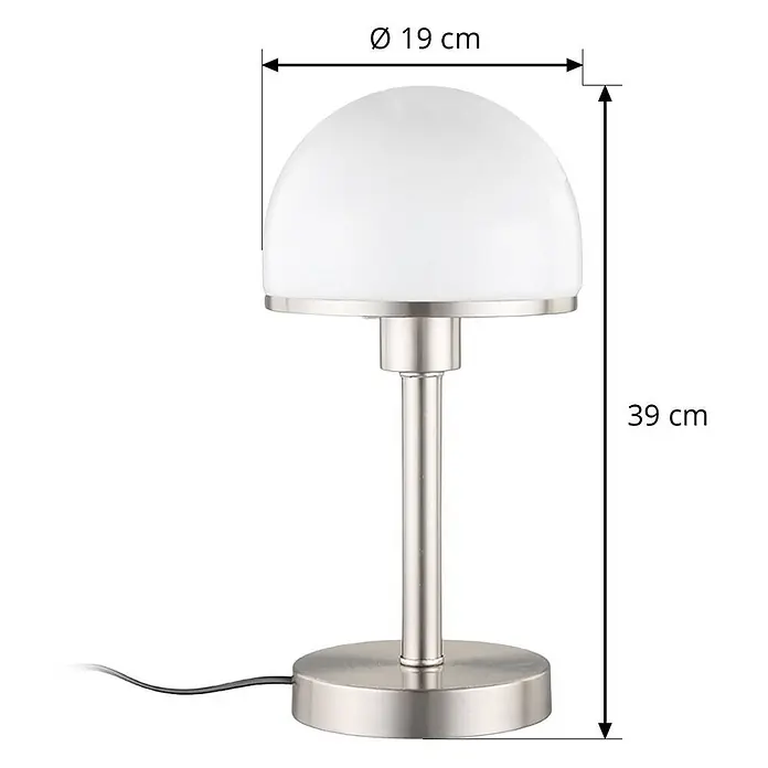 Lindby Tischleuchte Jolie - alu / grau / zink, E27 - Tischleuchte aus gebürstetem Metall mit weißem Glasschirm (Ø 19 cm, H 39 cm).