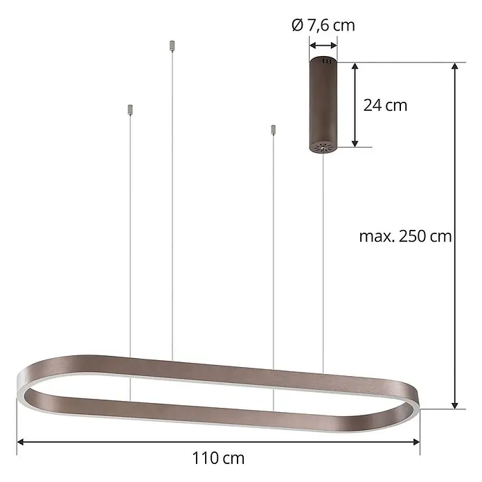 Lucande Pendelleuchte Melinay - L x B x H: 110 x 32 x 4,5 cm, braun / rost, kaffee - Bronzefarbene ovale LED-Pendelleuchte, 110 cm lang, mit verstellbarer Aufhängung bis 250 cm.
