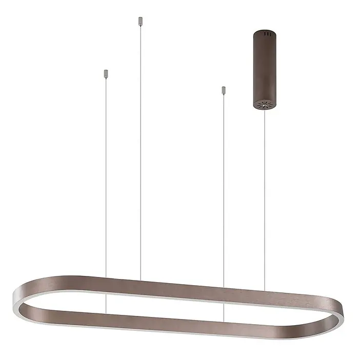 Lucande Pendelleuchte Melinay - L x B x H: 110 x 32 x 4,5 cm, braun / rost, kaffee - Moderne braune Holzoptik-Pendelleuchte, oval, an Drähten aufgehängt, mit zylindrischer Deckenhalterung.