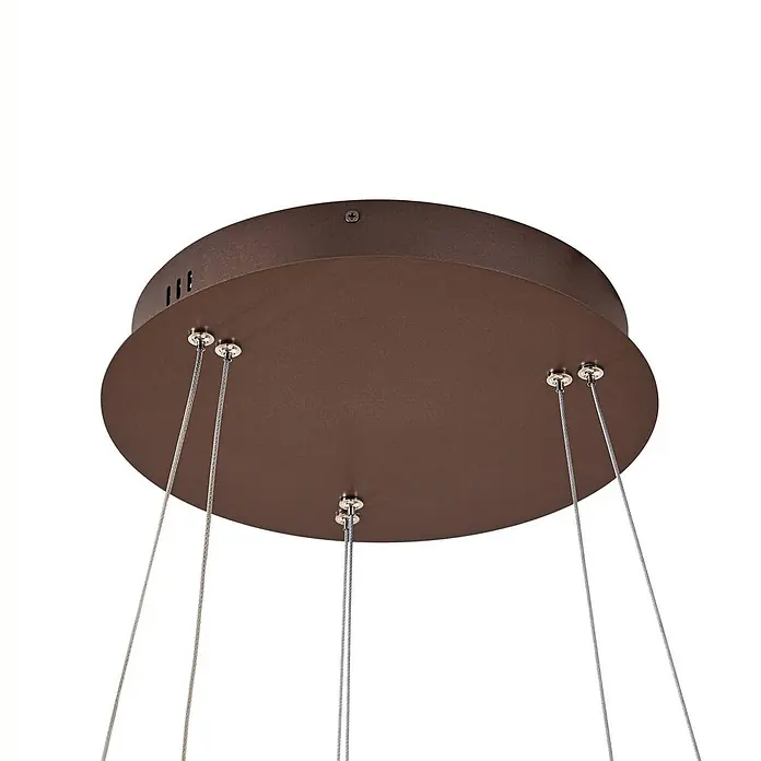 Lucande Pendelleuchte Yonam - L x B x H: 60 x 60 x 4,5 cm, braun / rost, kaffeebraun, weiß - Braune Deckenrosette aus Metall für Mehrfach-Pendelleuchte, mit mehreren silbernen Aufhängungskabeln.