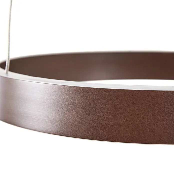 Lucande Pendelleuchte Yonam - L x B x H: 60 x 60 x 4,5 cm, braun / rost, kaffeebraun, weiß - Braune, runde Metall-Pendelleuchte mit gebürsteter Oberfläche.