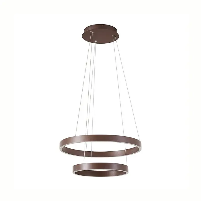 Lucande Pendelleuchte Yonam - L x B x H: 60 x 60 x 4,5 cm, braun / rost, kaffeebraun, weiß - Braune, zweistufige, runde LED-Pendelleuchte.