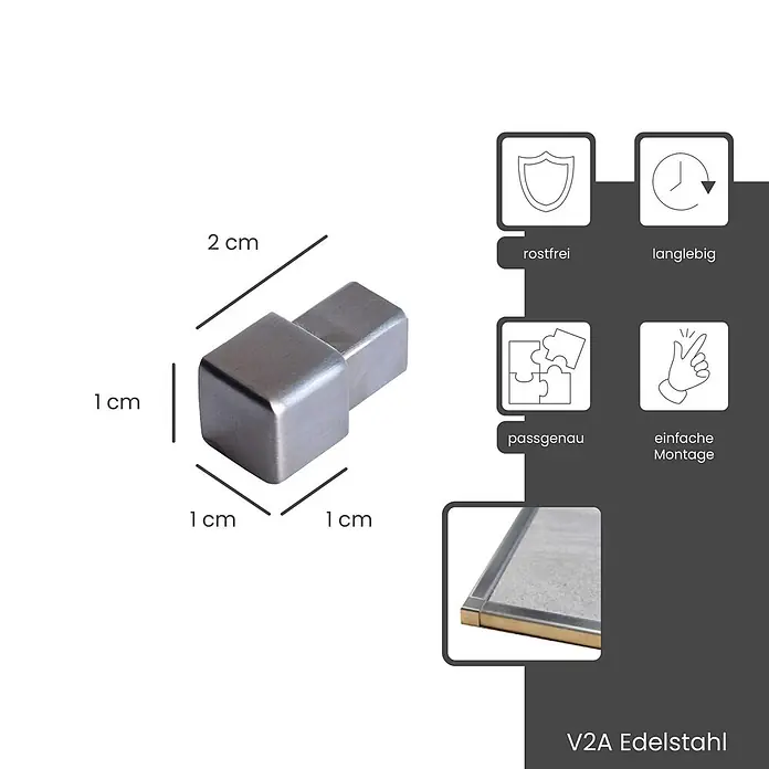 Dalsys Quadroprofil 10mm Endstück Quadratprofil Edelstahl Gebürstet - Edelstahl, Silber, 1 cm - 2x1x1 cm V2A Edelstahl Verbindungsstück, gebürstet, rostfrei und langlebig für einfache, passgenaue Montage.