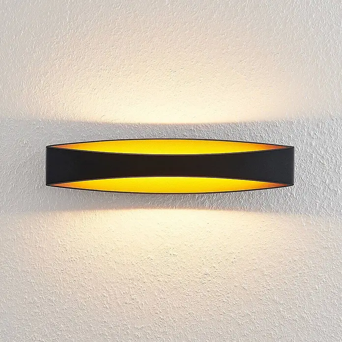 Arcchio Wandleuchte Jelle - schwarz, schwarz - Ovale schwarze Wandleuchte mit goldener Innenseite für indirektes Auf- und Ablicht.