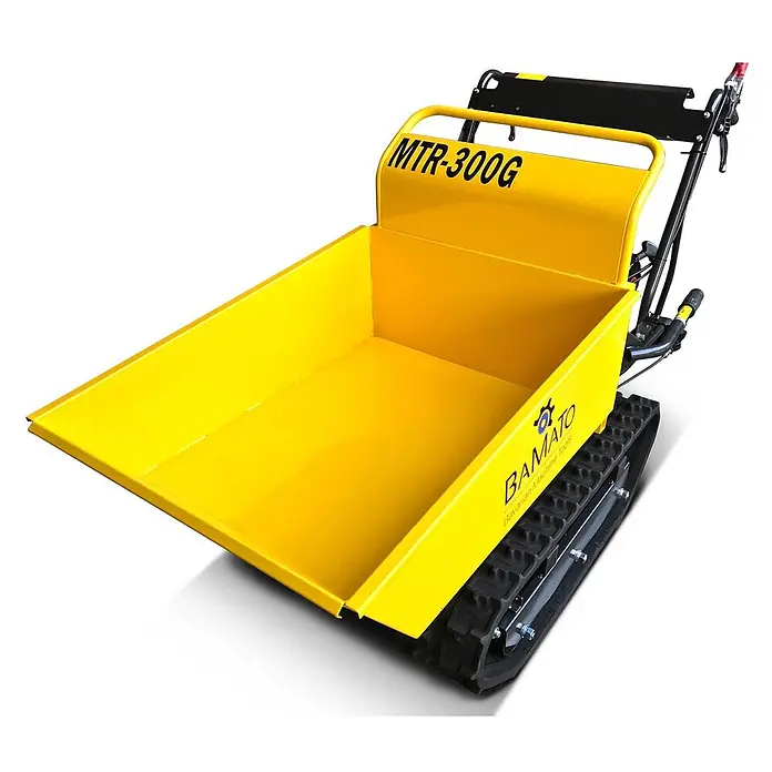 Bamato Kettendumper MTR-300G - Motorbetrieben, Fassungsvermögen: 125 l, Traglast: 300 kg - Gelber Raupen-Minidumper mit großer Ladefläche.