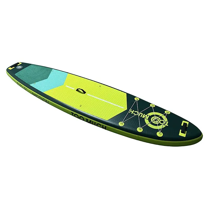 SUP-Board-Set Too Much Motion 10,10" - L x B x H: 331 x 81 x 15 cm, Mehrfarbig, Tragkraft: 160 kg - Aufblasbares Paddleboard in Dunkelgrün, Lindgrün und Türkis mit Griffpad, Tragegriff und Gepäcknetz.
