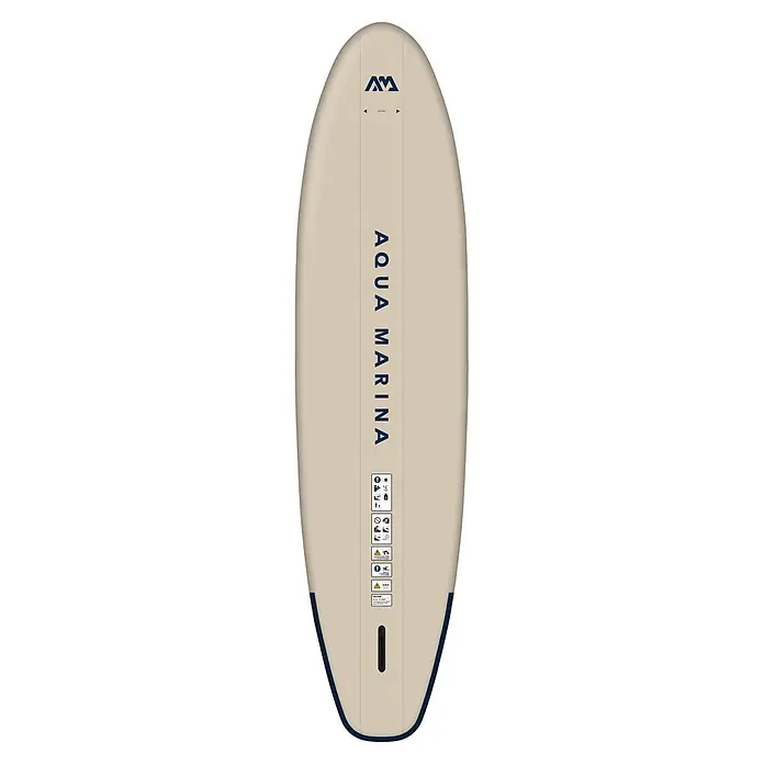 Aqua Marina SUP-Board-Set Magma 11,2" - L x B x H: 340 x 84 x 15 cm, Mehrfarbig, Tragkraft: 150 kg - Hellbeiges Stand-Up Paddleboard mit dunkelblauer Umrandung, Logo und dem Schriftzug "AQUA MARINA" vertikal.