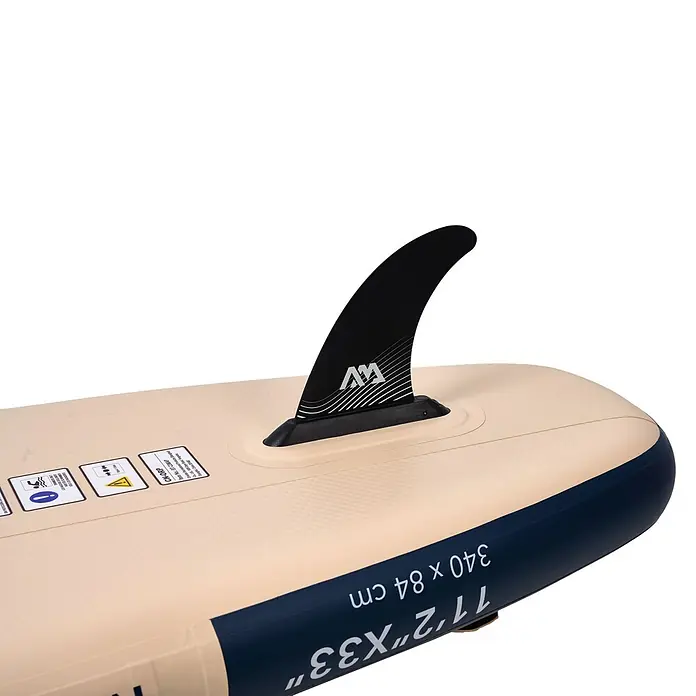 Aqua Marina SUP-Board-Set Magma 11,2" - L x B x H: 340 x 84 x 15 cm, Mehrfarbig, Tragkraft: 150 kg - Schwarze Finne an einem beigefarbenen und blauen aufblasbaren Paddleboard, Abmessungen 11'2"X33" / 340 x 84 cm.