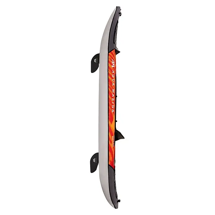 Aqua Marina Kajak Memba 10,10" - L x B: 330 x 90 cm, Geeignet für: 1 Person, Tragkraft: 110 kg - Aufblasbares Kajak, weiß und grau mit rot/orange gestreifter Decke. Inklusive zwei schwarzen Paddeln.