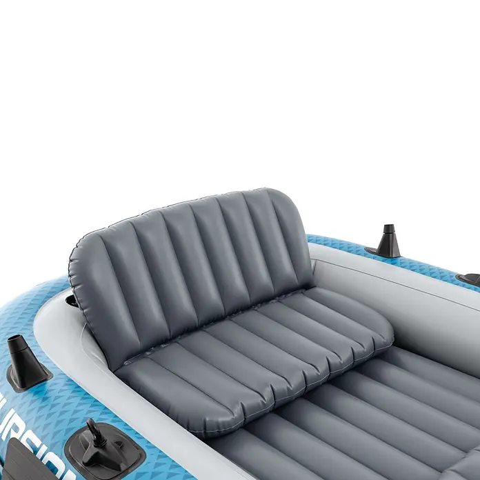 Intex Schlauchboot-Set Excursion 5 - Geeignet für: Max. 5 Personen, L x B x H: 366 x 168 x 43 cm - Grauer aufblasbarer Bootsitz mit geriffelter Polsterung.