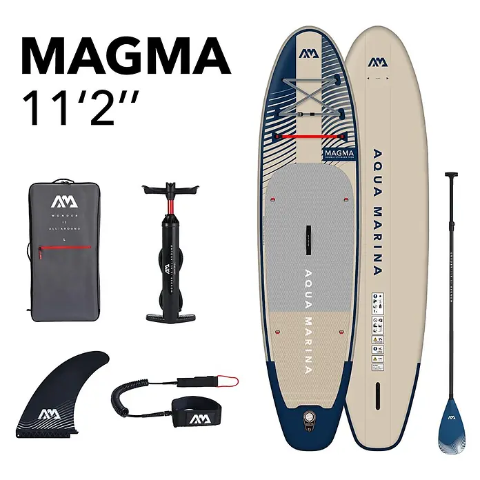 Aqua Marina SUP-Board-Set Magma 11,2" - L x B x H: 340 x 84 x 15 cm, Mehrfarbig, Tragkraft: 150 kg - Aqua Marina MAGMA 11'2" aufblasbares SUP-Set in Beige und Marineblau, inkl. Board, Paddel, Pumpe, Finne, Leash und Tasche.