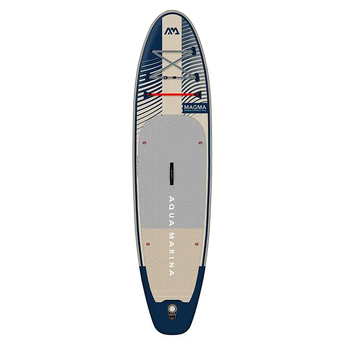 Aqua Marina SUP-Board-Set Magma 11,2" - L x B x H: 340 x 84 x 15 cm, Mehrfarbig, Tragkraft: 150 kg - Aqua Marina Magma Stand-Up Paddleboard in Marineblau und Beige, mit Bungee-Seilen vorne.
