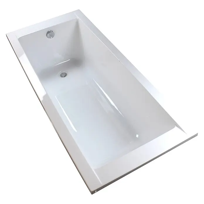 Sanicomfort Badewannen-Set Form - Weiß, 170 x 75 cm - Weiße rechteckige Einbaubadewanne mit Chromablauf und Überlauf.