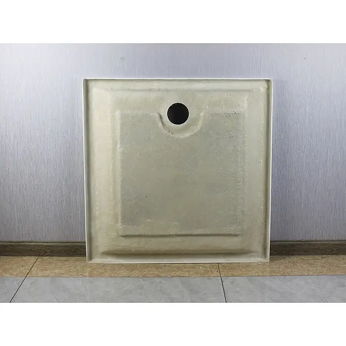 Sanicomfort Duschwannen-Set FORM - L x B: 90 x 90 cm, Kunststoff, Weiß - Beige quadratische Duschwanne, Unterseite mit Abflussloch, faseriges Material.