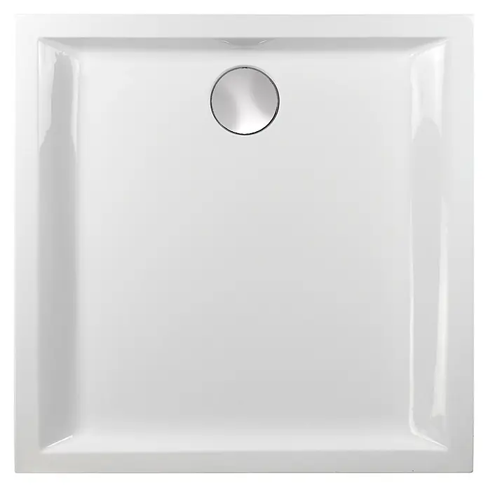Sanicomfort Duschwannen-Set FORM - L x B: 90 x 90 cm, Kunststoff, Weiß - Weiße, quadratische Duschwanne mit zentralem Chromablauf.