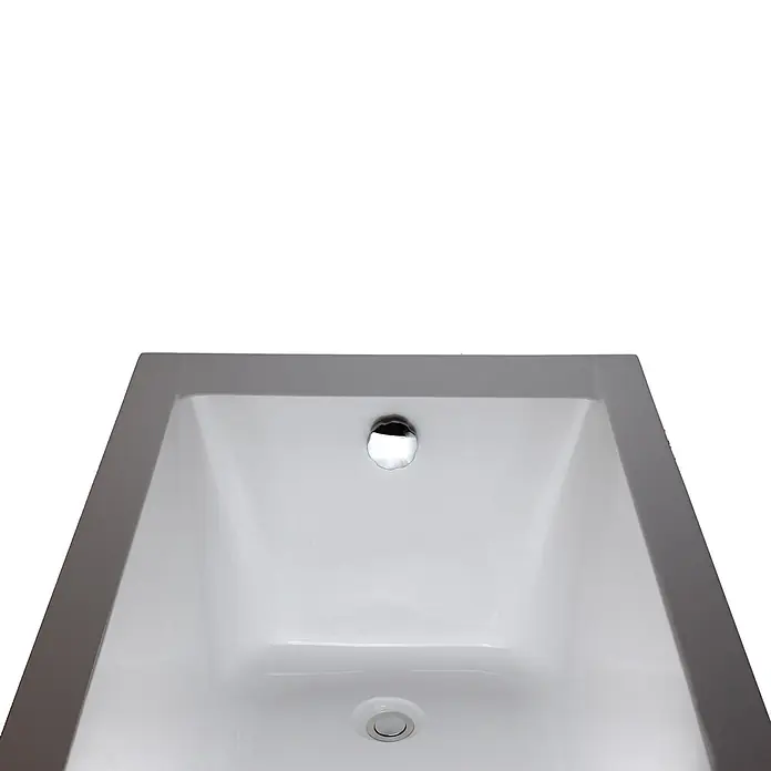 Sanicomfort Badewannen-Set Form - Weiß, 170 x 75 cm - Weiße Badewanne mit grauem Rand, ausgestattet mit Chromüberlauf und -ablauf.