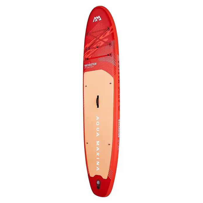 Aqua Marina SUP-Board-Set Monster - L x B x H: 366 x 84 x 15 cm, Rot, Tragkraft: 170 kg - Rotes und beiges Aqua Marina Monster aufblasbares Stand-Up Paddleboard mit Bungee-System und zentralem Griff.
