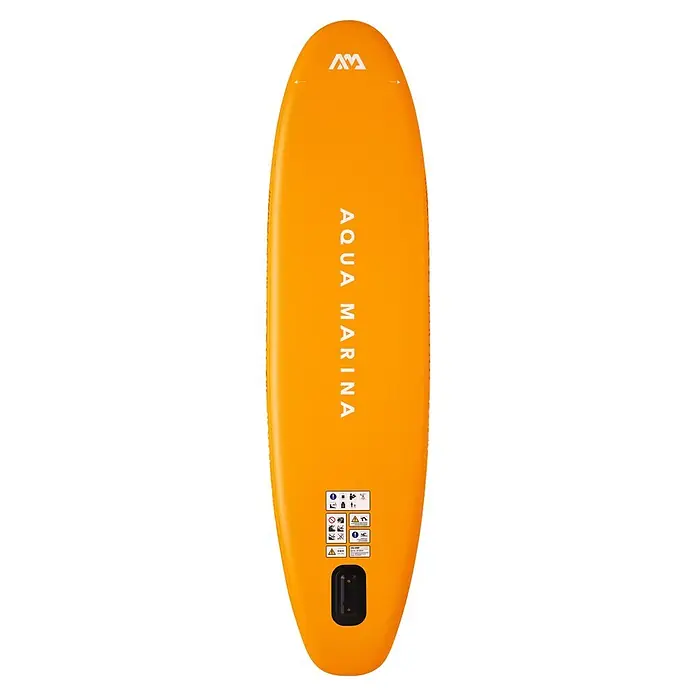 Aqua Marina SUP-Board-Set Fusion - L x B x H: 330 x 81 x 15 cm, Orange, Tragkraft: 150 kg - Senfgelbes Stand-Up Paddleboard mit 'Aqua Marina'-Logo und Sicherheitshinweisen.