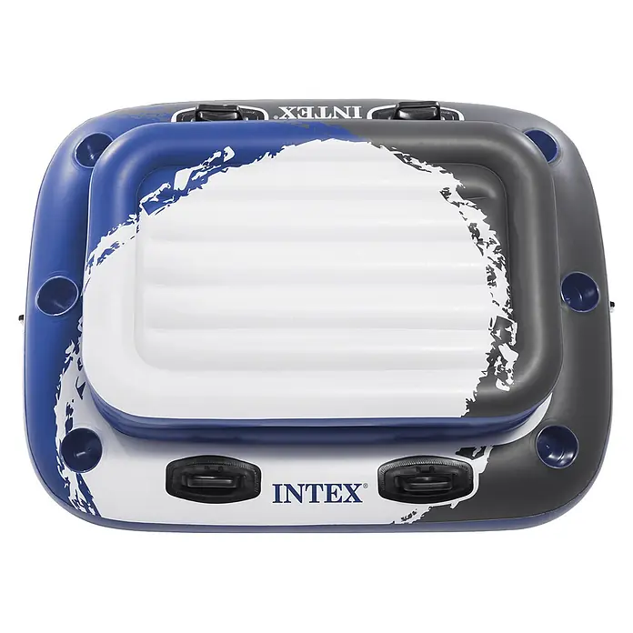 Intex Kühlbox Mega Chill 2 - Grau, Weiß, Blau, L x B x H: 114 x 86 x 42 cm - Aufblasbare blau-schwarze Schwimmkühlbox mit weißen Akzenten, Becherhaltern und Griffen. Ideal für Getränke im Wasser.