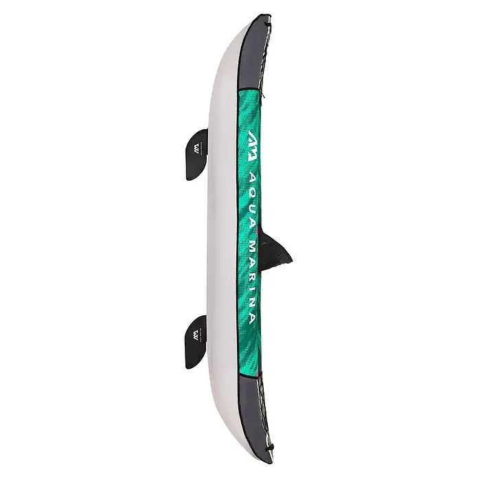 Aqua Marina Kajak Laxo 9'4" - L x B: 285 x 90 cm, Geeignet für: 1 Person, Tragkraft: 110 kg - Aufblasbares weißes, graues und grünes Aqua Marina Stand-Up-Paddleboard mit Finnen.