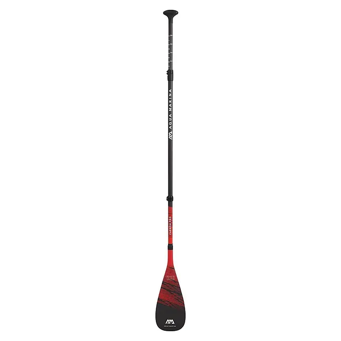 Aqua Marina SUP-Paddel Carbon Pro - Verstellbar: 180 cm - 220 cm - Verstellbares, schwarz-rotes Aqua Marina Carbon Pro SUP-Paddel mit Höhenmarkierungen und aerodynamischem Blatt.