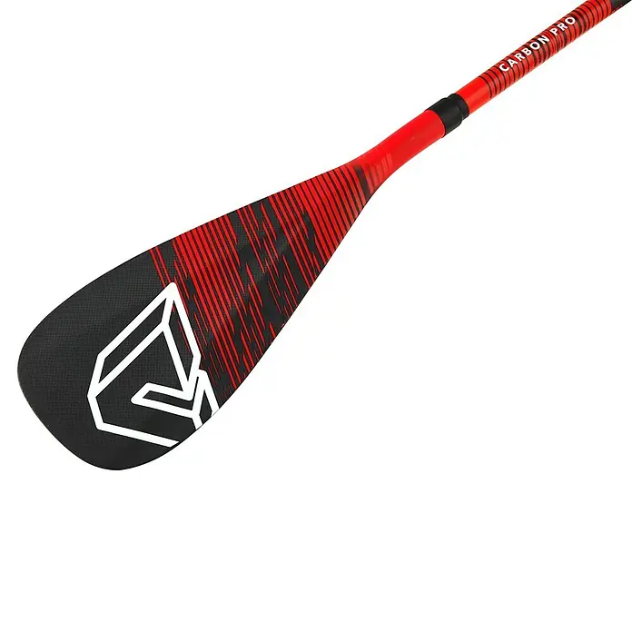 Aqua Marina SUP-Paddel Carbon Pro - Verstellbar: 180 cm - 220 cm - Rot-schwarzes Carbon-Paddel mit „CARBON PRO“-Schriftzug am Schaft und weißem Logo auf dem Blatt.