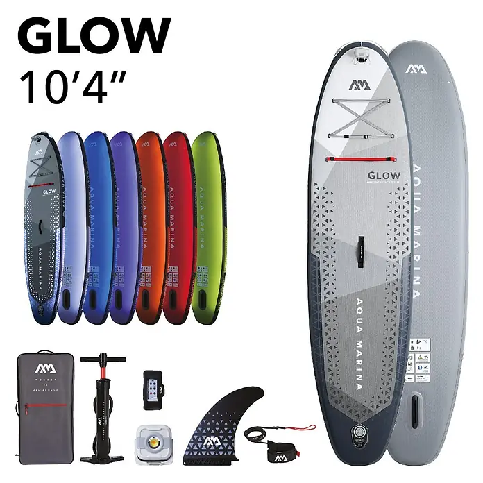 Aqua Marina SUP-Board-Set Glow - L x B x H: 315 x 79 x 15 cm, Grau, Tragkraft: 140 kg - Aqua Marina GLOW 10'4" aufblasbares SUP in verschiedenen Farben mit Pumpe, Finne, Tasche, Licht und Fernbedienung.