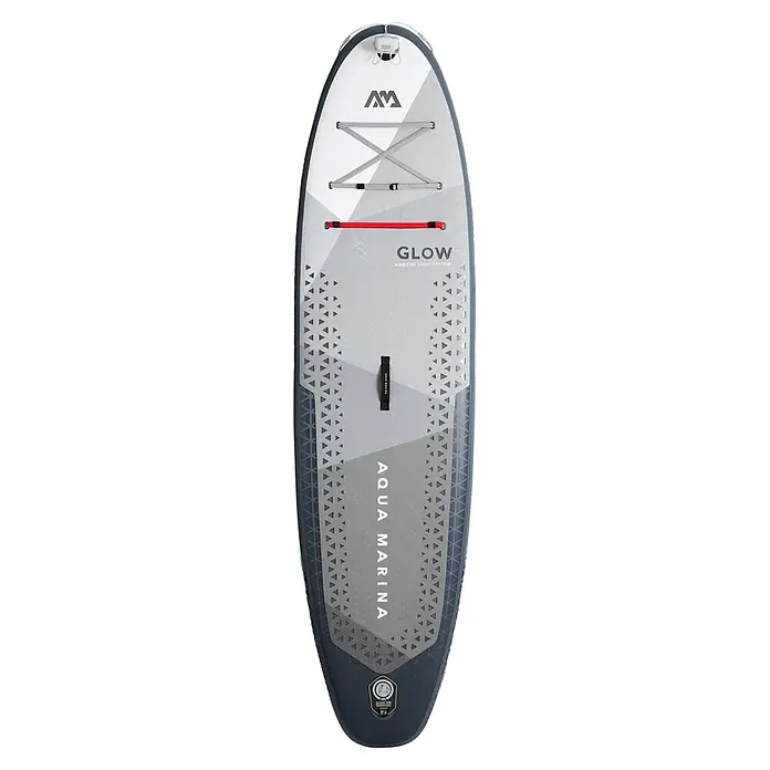 Aqua Marina SUP-Board-Set Glow - L x B x H: 315 x 79 x 15 cm, Grau, Tragkraft: 140 kg - Aufblasbares SUP in Weiß, Grau und Dunkelblau mit Gepäckbungee, Tragegriff und 'Glow Ambient Light System'.