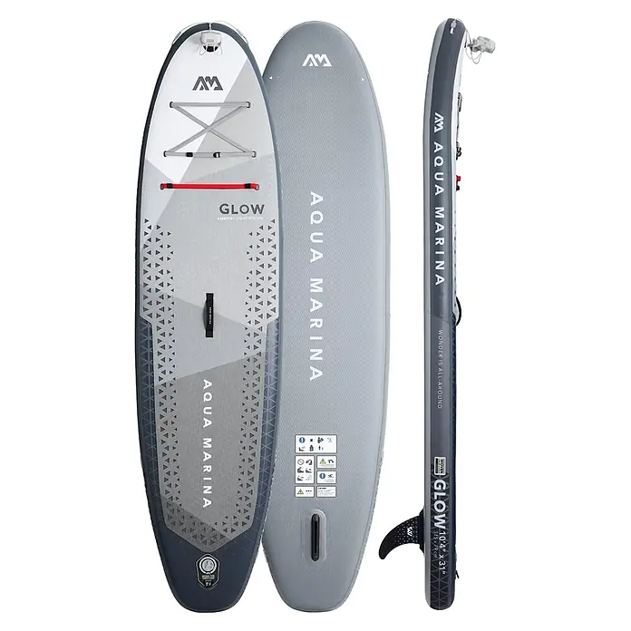 Aqua Marina SUP-Board-Set Glow - L x B x H: 315 x 79 x 15 cm, Grau, Tragkraft: 140 kg - Aqua Marina GLOW aufblasbares SUP-Board in Grau und Weiß, mit Deck, Unterseite und Finne.