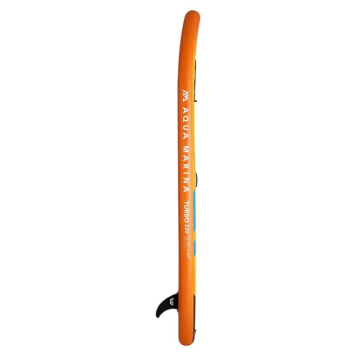 Aqua Marina SUP-Board-Set Turbo 330 - L x B x H: 320 x 81 x 15 cm, Mehrfarbig, Tragkraft: 140 kg - Orange-gelbes aufblasbares Aqua Marina Turbo 330 Stand-Up Paddleboard mit schwarzer Finne.