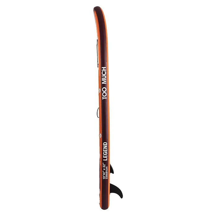 SUP-Board-Set Too Much Legend 10,10" - L x B x H: 330 x 81 x 15 cm, Orange, Tragkraft: 160 kg - Orange-dunkelbraunes aufblasbares SUP mit Finne und Text "TOO MUCH LEGEND".