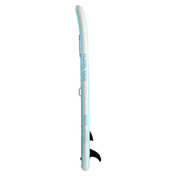 SUP-Board-Set Too Much Soul - L x B x H: 350 x 84 x 15 cm, Tragkraft: 180 kg, Mehrfarbig - Weiß-blaues aufblasbares Paddleboard mit schwarzer Finne, Bungee-System und "TOO MUCH AQUA" Branding, Maße 10'6" X 32" (320x81cm).